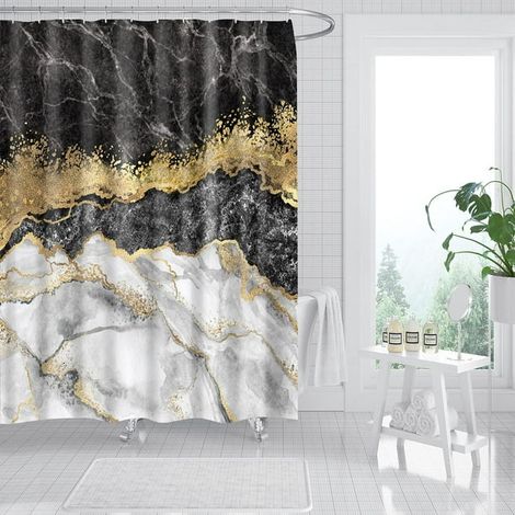 Rideau de douche en marbre sans doublure, tissu polyester imperméable, ensemble avec crochets en plastique pour décoration de salle de bain, design moderne et épuré, 183 x 183 cm (BS-DLS04) (1/5)