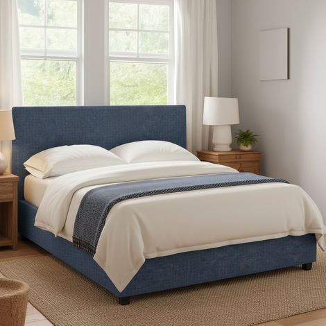 Cama Matrimonial Worthing, Desenfundable, Hecha en Italia, azul (1/4)