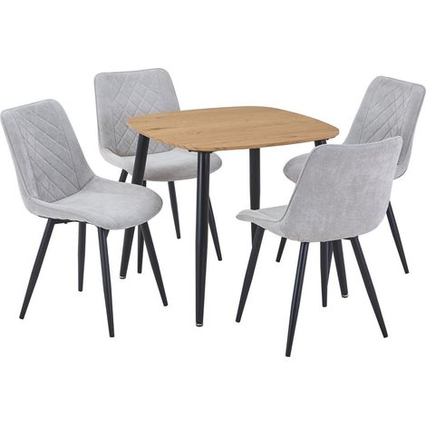 Aspen Light Oak Square Table & 4 Light Grey Cord Fabric Chair Set - MDF/Metal - L54 x W53.5 x H85.5 cm