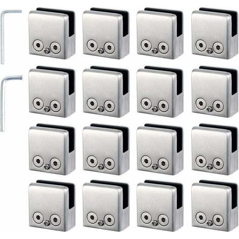 16 PCS Pince Verre 8-10mm en Acier Inoxydable 304 Réglable Angulairement Fixation Miroir Mural, pour Garde-Corps d'Escalier Clôture de Piscine (1/4)