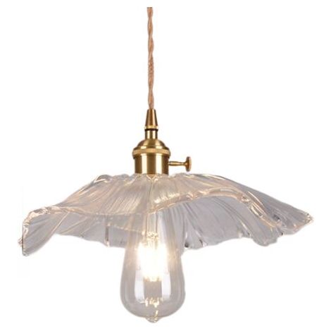 Lustre moderne en verre transparent, 11 pouces/280 mm de diamètre, avec un abat-jour floral adapté aux fermes (transparent). (1/5)