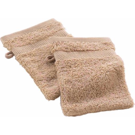 Lot de 2 Gants de Toilette "Elegance" 15x21cm Noisette (1/5)