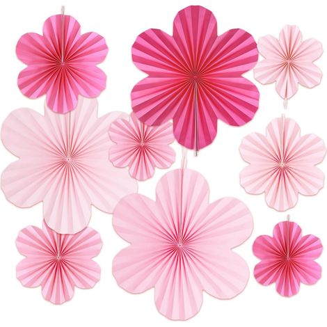 9 Pièces Éventails en Papier Suspendu, Fleurs en Papier de Soie, Décoration de Fête Colorée pour Fêtes Anniversaires et Carnavals (1/5)
