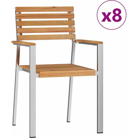Chaise de jardin 8 lot de 2 Chaises d'extérieur Huile Naturelle Bois de teck massif (1/5)