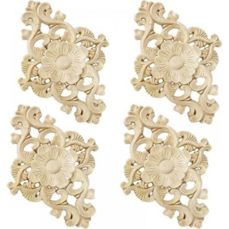 Set of 4 carved wood decorations for furniture, wall, cabinet, door, decoration, DIY (1/5)