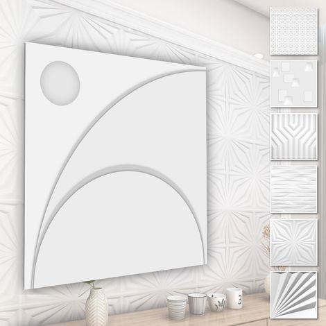 Panneaux muraux 3D en plastique PVC - revêtement mural blanc avec aspect 3D - motifs abstraits: 2 m² 8 panneaux, HD129