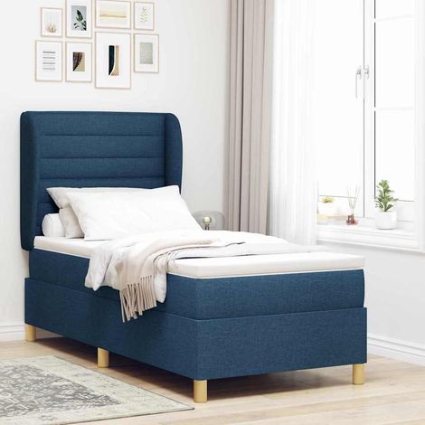 Cama tipo Box Spring con colchón Azul 190 x 90 cm tela
