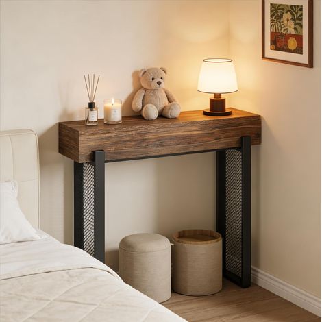 Mesa consola de madera y metal negro/marrón rústico con almacenaje oculto (1/5)