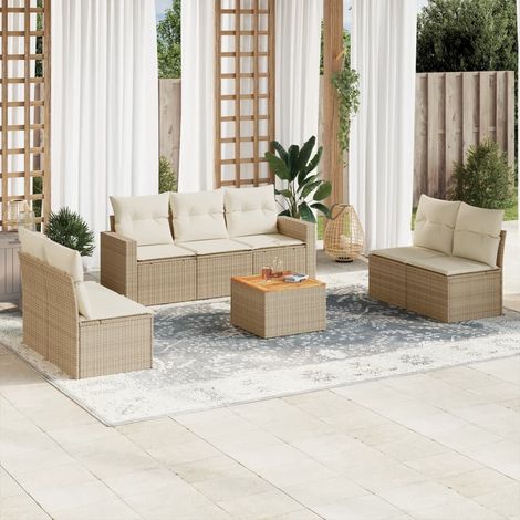 Juego de sofás de jardín con cojines beige 8 pzas ratán PE vidaXL (1/5)