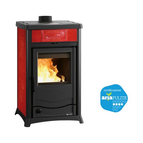Estufa de leña Rossella Plus Evo 4.0 Bordeaux – 11,1 kW – La Nordica – Calefacción para ambientes hasta 318 m³
