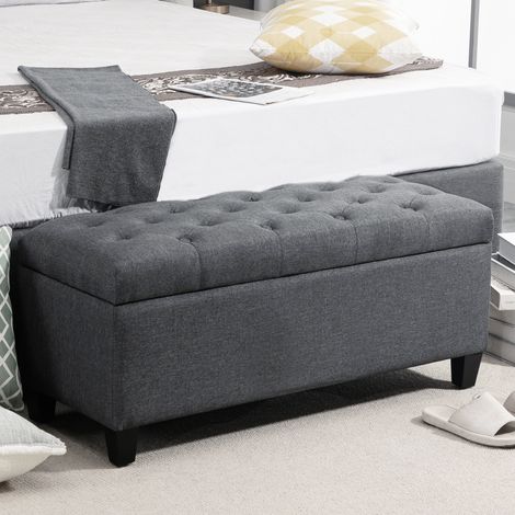 DESMIU Banc coffre avec rangement Banquette capitonnée en polyester et bois caoutchouc Gris foncé 100 × 40 × 44 cm (1/4)