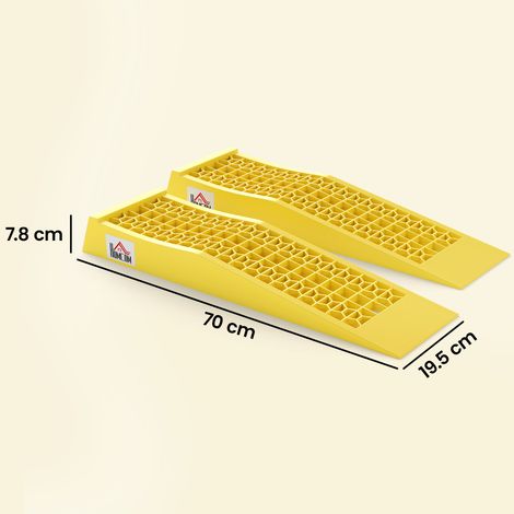 Ensemble de 2 rampes de chargement en plastique pour voitures (jaunes), avec une capacité de charge de 3 tonnes et une surface antidérapante. (1/5)