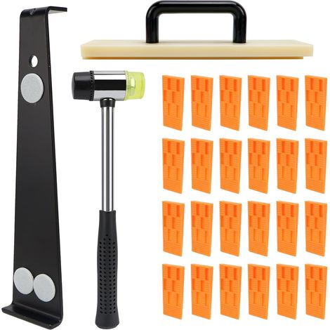 Kit Pose Parquet Stratifié, Avec 24 Entretoises, Barre de Traction, Bloc de taraudage en caoutchouc, Maillet à double face, Pour Le Travail Du Bois et Les Sols Stratifiés (1/5)