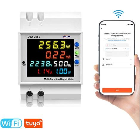 Trywise WiFi Electricity Metter D52-2066 Din-Rail Powermètre avec une Mémoire de Panne de Courant(type intégré)