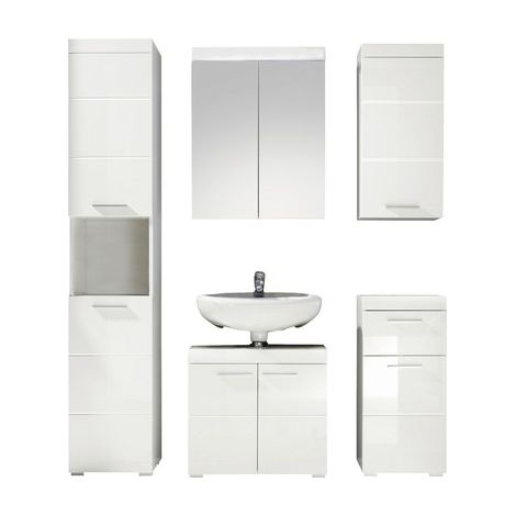 AmandaMandoBea ensemble de meubles de salle de bains 5 pièces blanc haute brillance, blanc. (1/5)