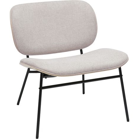 Poltrona in tessuto effetto velluto testurizzato beige e metallo nero SHELBY