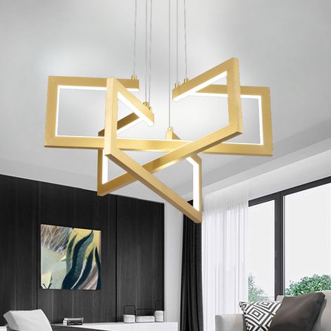 Lustre LED Suspendu 71W Lumiere Gradable Hauteur Reglable Dore (1/5)