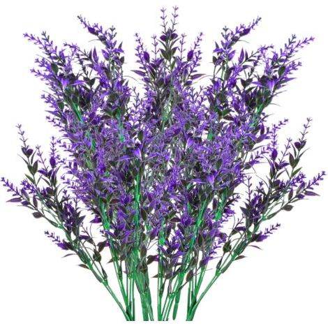 QORVA-Bouquet de fleurs de lavande artificielles 6 pièces – Plastique durable – Décoration intérieure et extérieure – Violet