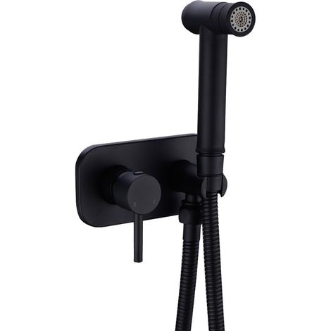 1 Kit Robinet Bidet Encastré Laiton Noir Mat Pulvérisateur Inox Tuyau 120cm Salle De Bain