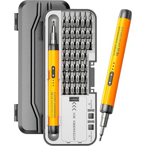 Jeu de tournevis électriques de précision silencieux rechargeable par USB couple élevé adapté à la réparation électronique 46 en 1 Orange (1/3)