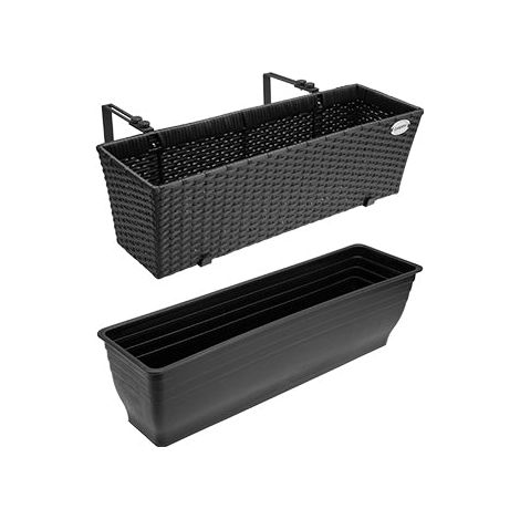 Juego de jardineras de ratán sintético para ventana, 60 x 20 x 19 cm, color negro, 2 unidades (1/5)