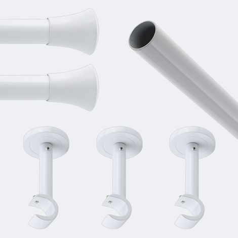 Kit de tringle à rideaux Blanc 250cm Diam.20mm Embout Pommeau - Fixation Mur - Boulet (1/3)
