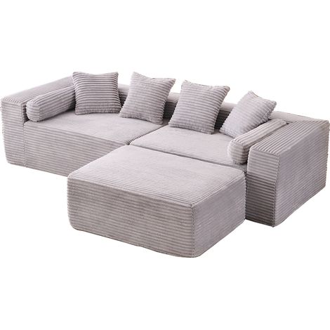 Modulares L-Sofa mit Chaiselongue aus grauem Chenillegewebe 266x110x60 cm MODENUIT (1/5)