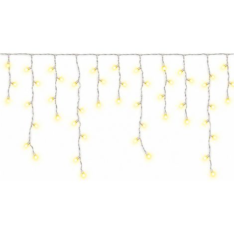 Rideau lumineux LED ETTROIT 120, 3 m, lumière jaune, câble blanc, IP65, extensible, effet flash, avec fils suspendus de longueurs alternées (30-70-40-60 cm) pour un effet cascade (1/5)