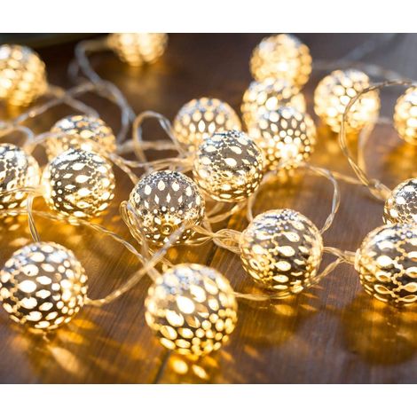 Guirlande Lumineuse Solaire Marocaine, 5M 20 Globes Lumineux en Métal Argenté pour Décoration Intérieure, Fête de Mariage, Noël, Intérieur, Extérieur