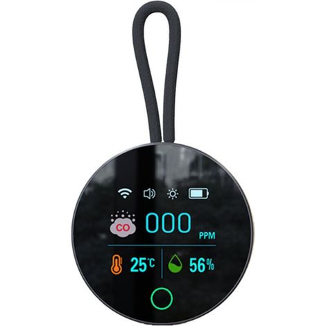 A black carbon monoxide detector, 68 mm in diameter, vehicle-mounted CO detector, air quality sensor. (1/5)