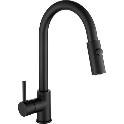 Robinet de cuisine basse pression extensible, acier inoxydable noir, arc haut (1/5)