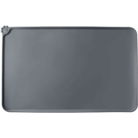 Tapis Gamelle Chat, Tapis Gamelle Chien, Tapis Gamelle Silicone avec la Conception de Petite Patte Mignon, Antidérapant Anti-fuit (Gris) (1/5)