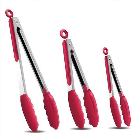 Hochwertige Küchenzange aus Edelstahl mit Verriegelung, 3er-Set (7, 9 und 12 Zoll), Rot (1/5)