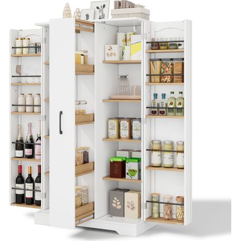 Buffet de cuisine Blanc,meuble de rangement moderne,avec 2 portes,étagères réglables,78x40x150cm,MDF (1/5)