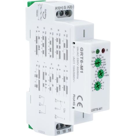 Relé temporizador, relé multifunción CA/CC 24V-240V, relé de conmutación horaria, relé temporizador, relé temporizador para riel DIN con 10 funciones (GRT6-M1) (1/5)