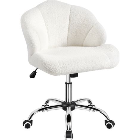 Yaheetech Chaise de Bureau Ergonomique Fauteuil Coquillage avec Dossier Réglable en Hauteur Chaise Pivotante Fauteuil Maquillage pour Bureau Salon Chambre Charge 136kg Neige/Tissu Bouclé