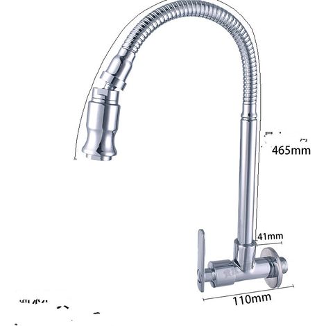 Robinet de Cuisine Évier Mural à Eau Froide,Flexible Robinet Cuisine (1/4)