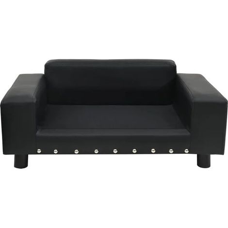 Canapé noir en forme de chien, mesurant 81x43x31 cm, en peluche et simili cuir.