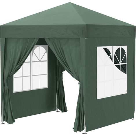 2 x 2 m Garden Pop Up Gazebo, Wedding Party Tent Marquee, Water Resistant Awning Canopy with Sidewalls, Windows, Carry Bag, Green