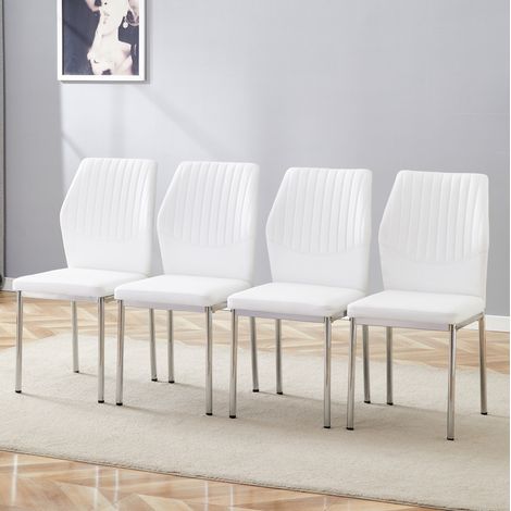 Sillas de comedor pack de 4, 43 x 42,6 x 93 cm, PU blanco y metal plateado DESVIAE (1/5)