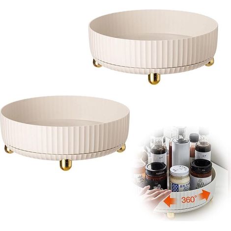 Organizador giratorio Lazy Susan de 2 piezas，Cajón de almacenamiento giratorio de 360°，Organizador de maquillaje y perfumes