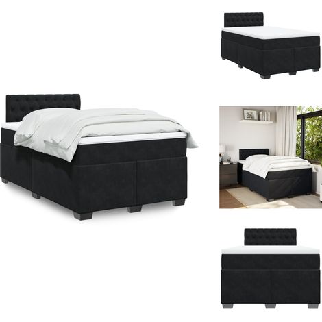 Sommier à lattes de lit avec matelas Noir 120x200 cm Velours - Lit Double - Lit Plateforme - Matelas À Ressorts Ensachés - Literie - Chambre À Coucher (1/5)