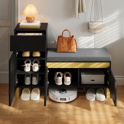 Meuble à chaussures grande capacité pour l'entrée – Meuble de rangement multi-niveaux, meuble d'entrée moderne et minimaliste, organisateur domestique avec tiroirs et portes.