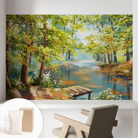 Papier peint intissé à motifs décoratifs pour salon chambre et bureau Décoration murale élégante avec colle Lac bucolique 104x70 cm (1/5)