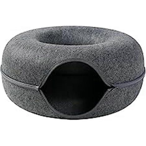 Panier pour animaux de compagnie en forme de donut multicouche, tunnel pour chat, en feutre semi-fermé, résistant à l'usure, amovible et lavable. (1/5)