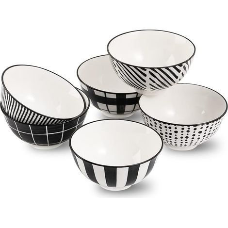 Lot de 6 bols noir et blanc en céramique 300 ml