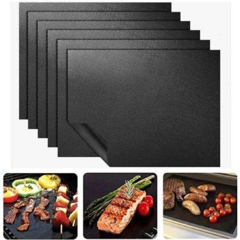 Lot de 6 tapis de cuisson antiadhésifs pour four et gril, 40 x 33 cm, noirs. (1/5)
