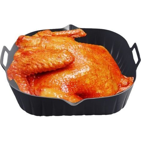 Plaque de cuisson en silicone pour friteuse à air - Plateau de four carré en silicone pour friteuse à air - Pot de friteuse à air antiadhésif avec poignée, résistant à la chaleur, facile à netto (1/5)