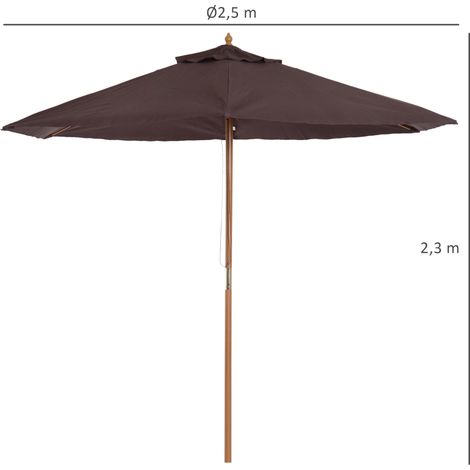 Sonnenschirm Ø250x230 cm mit 6 Streben und Seilsystem für Balkon, Terrasse oder Café