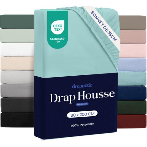 Drap Housse 80x200cm Grand Bonnet 35cm Aqua (1/5)